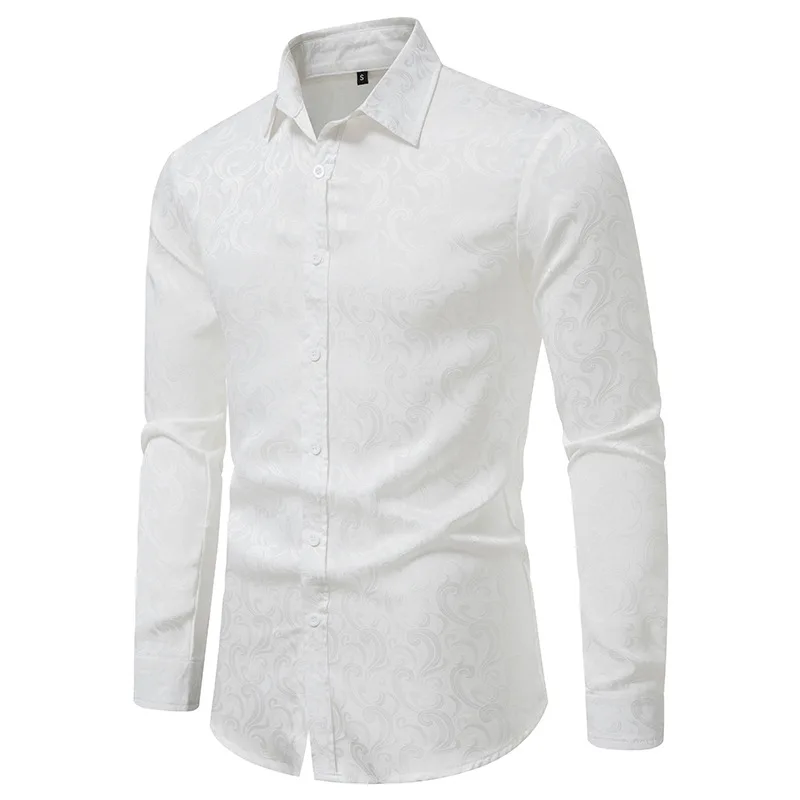 

Men Luxurious Jacquard White Social Dress Shirts For Party Prom Banquet Business Workplace Long Sleeve Solid Color Men's Shirts