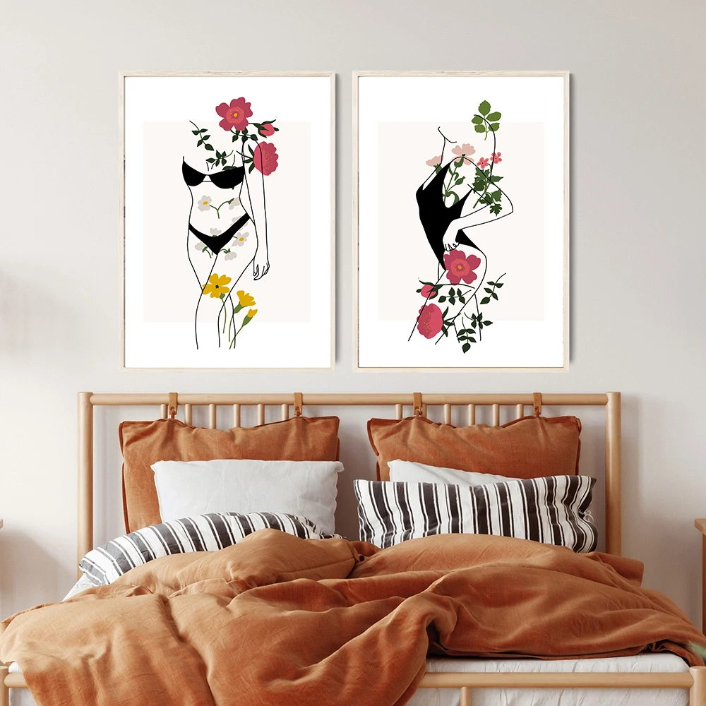 

Abstract Print Body Drawing Flowers Wall Canvas Painting Art Body Outline Print Home Trend Home Decor Poster Woman Body Picture