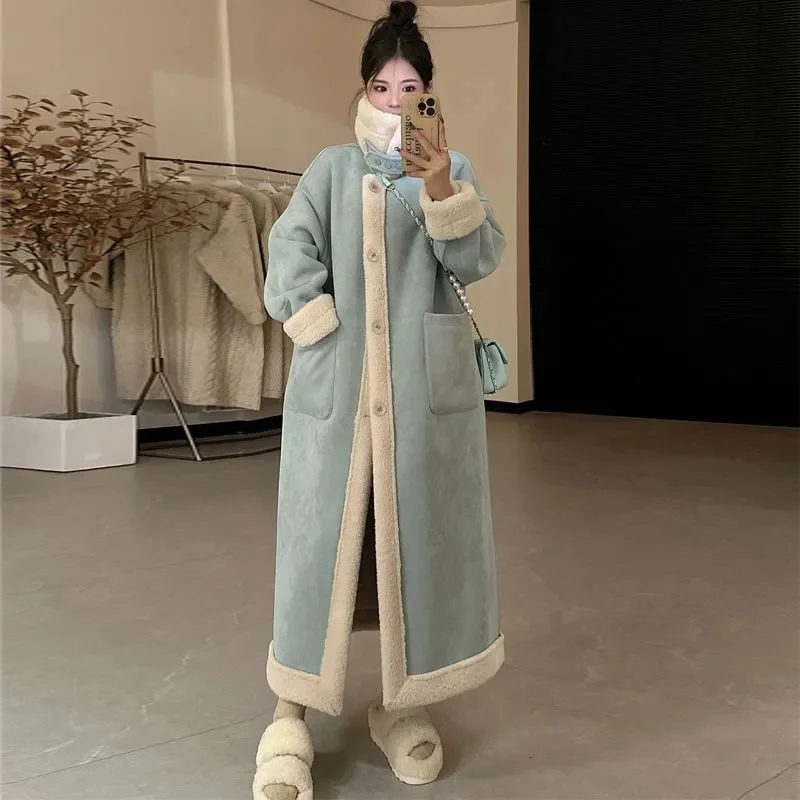 2024 Winter Thick Women Long Double sided Lamb Plush Suede Suit with Leather Fur Integrated Environmental Protection Fur Coat WF