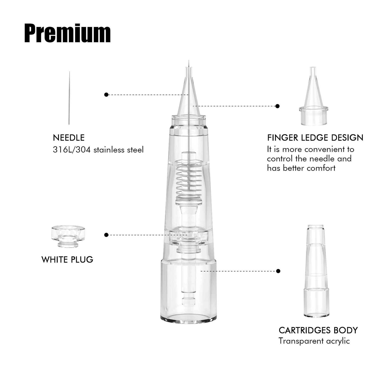 Biomaser Profissional Maquiagem Permanente Cartucho Agulhas, descartáveis, esterilizados Tattoo Pen Machine Tips, 1R, 2R, 3RL, 5RL