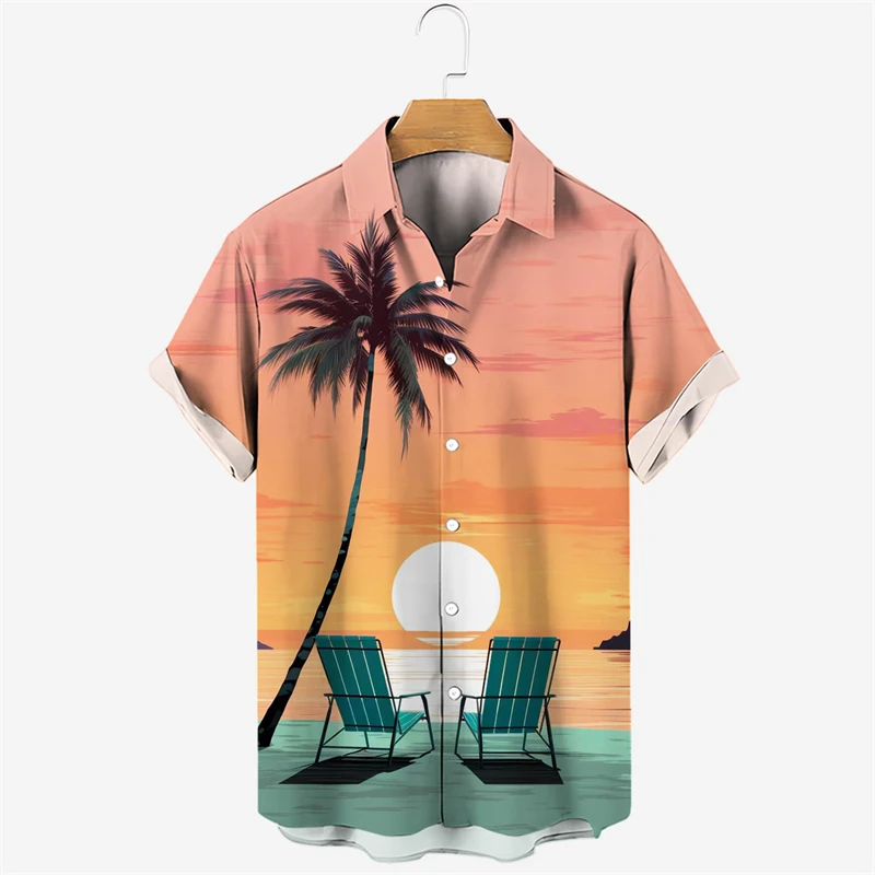 thumbnail image 1 of Nuevas camisas de verano con estampado de cocoteros, camisas de playa de gran tamaño para hombre, camisetas hawaianas de manga corta a la moda, ropa para hombre, camiseta con solapa, 1 of 4