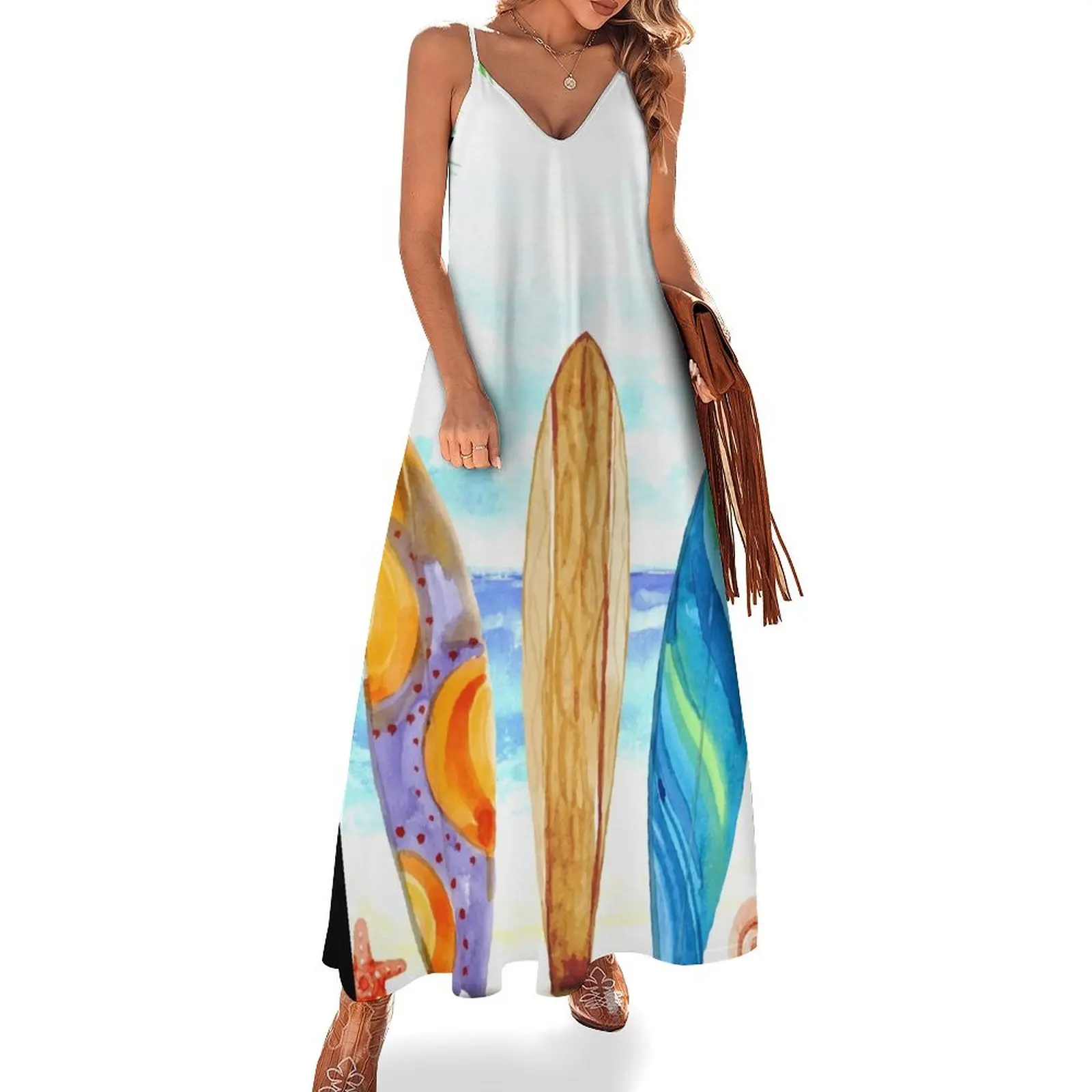 

Watercolor surfboard scene Sleeveless Dress Party dresses for women sexy dress