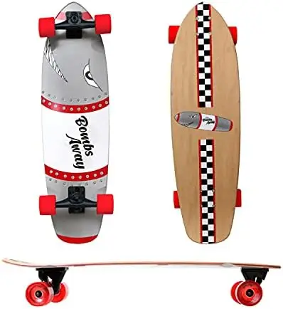 

Abrazo 33" x 9.5" Cruiser Surf Skateboard with Carving Trucks Maple Wood Deck - Complete Skateboard for Beginners, , Tee