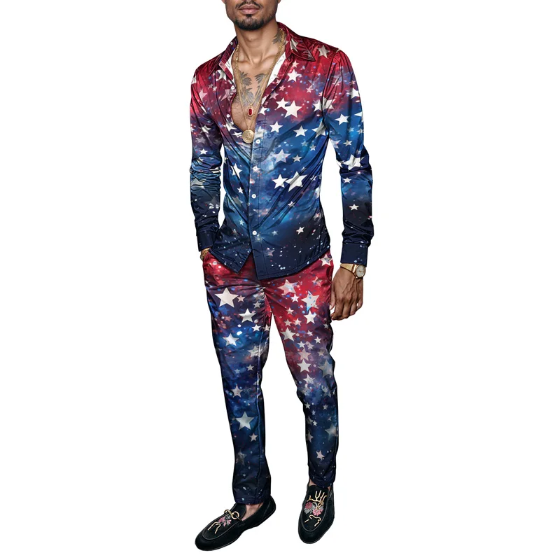 2025 Spring/Summer Men's Shirt Set Brand Printed Fashionable Simple Men's Luxury Long Sleeve Set Breathable Loose Fashion_voghion.com