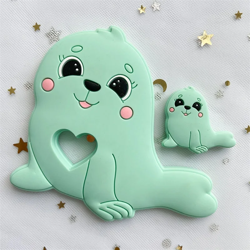 1/10pcs 귀여운 바다 사자 실리콘 구슬 식품 학년 Teether  동물 BPA 무료  젖니가 남 장난감 젖꼭지 체인 액세서리