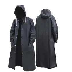 EVA Adult Long Windproof and Waterproof Hooded Raincoat for Outdoor Cycling and Hiking (Black)