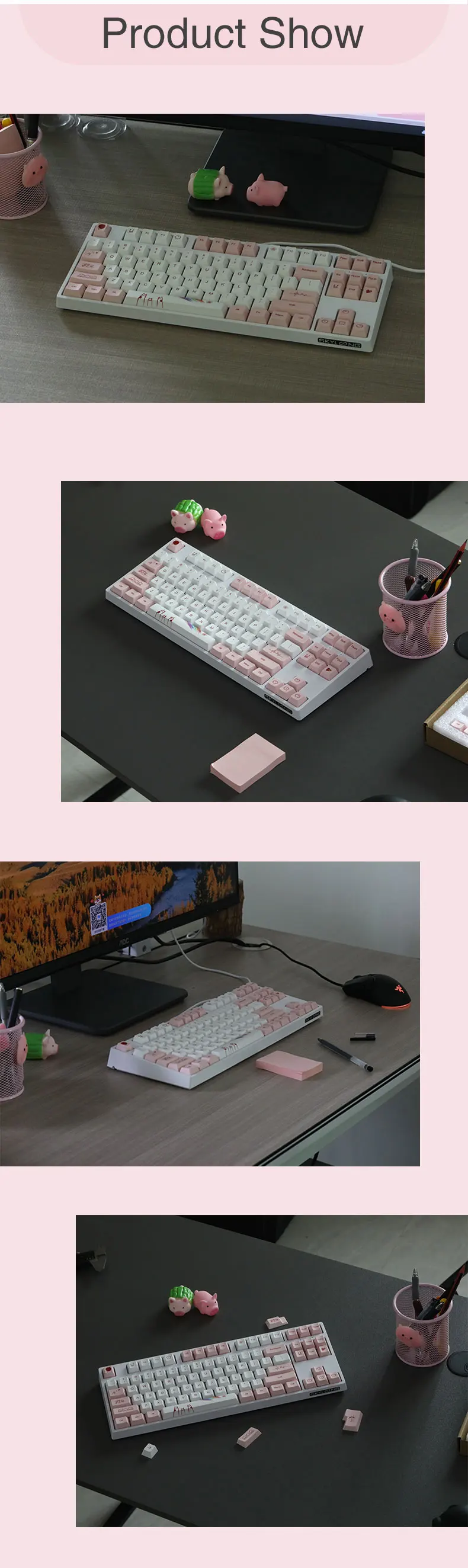 rosa branco inglês keycap pbt tintura sublimação