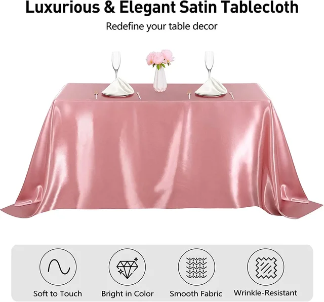 Nappe rectangulaire en Satin pour mariage, 145x260CM, couverture de Table en soie lisse et brillante pour Banquet de mariage, décor de Table à manger d'anniversaire 2
