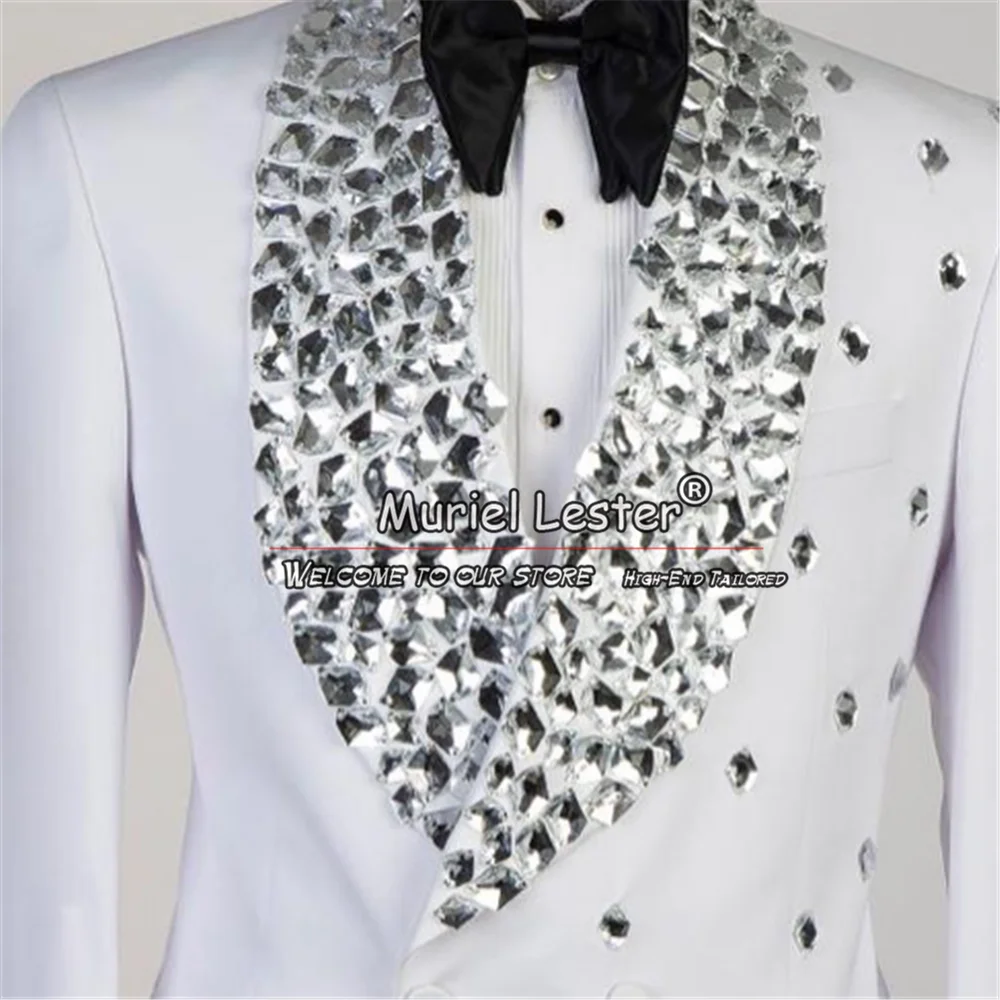 Elegantní svatební obleků pro muži ruční sliver krystalů korálkový bunda kalhot 2 kousky groomsman smokingy besopke muž krám šaty