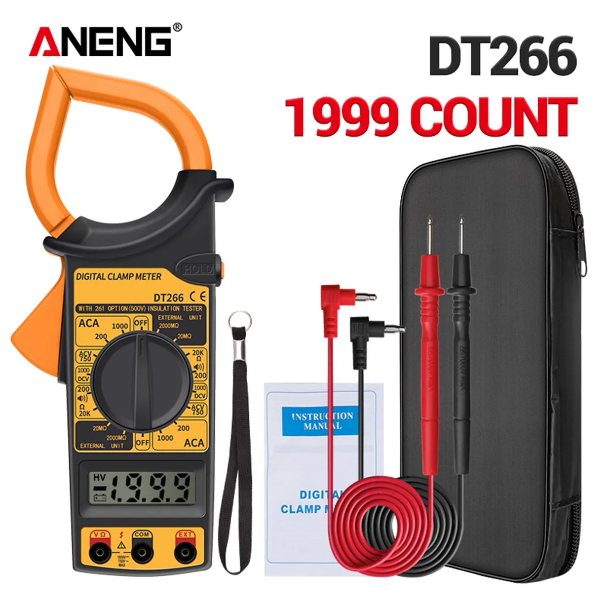 ANENG LCD 1999 카운트 디지털 트루 RMS 전문 클램프 계량기, AC..