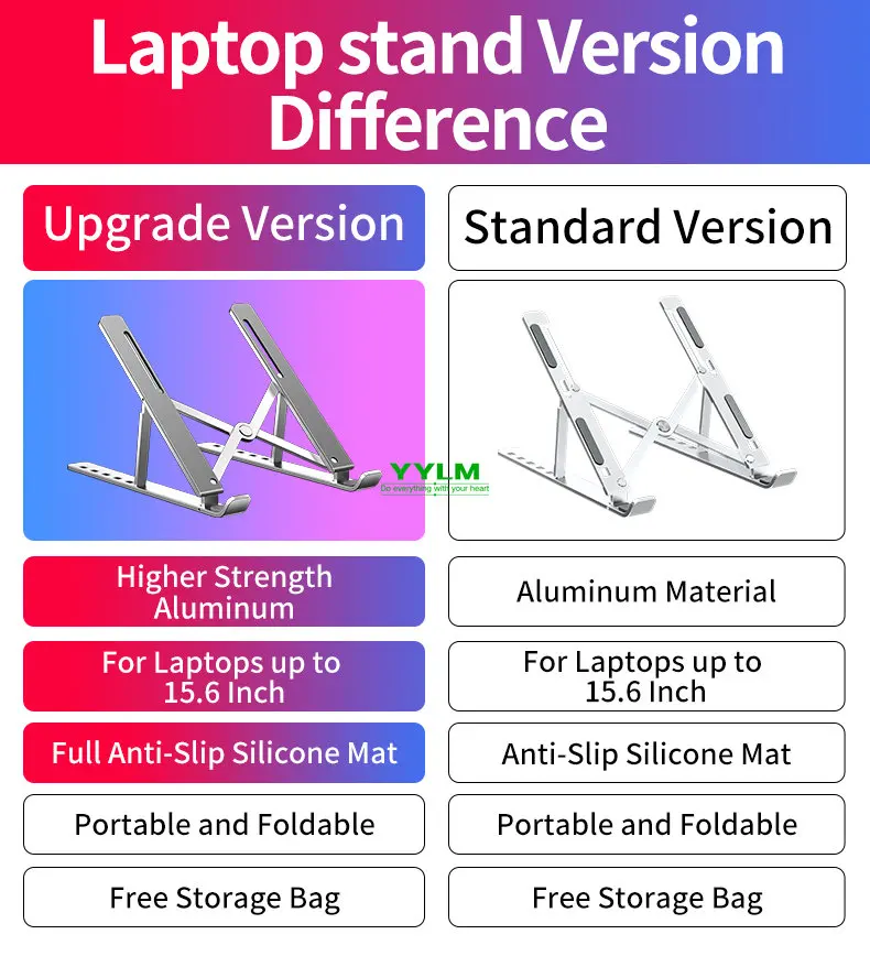 YYLM N3 휴대용 노트북 스탠드 Macbook Lenovo DELL과 호환되는 10-15.6 인치 노트북 용 알루미늄 접이식 노트북 스탠드