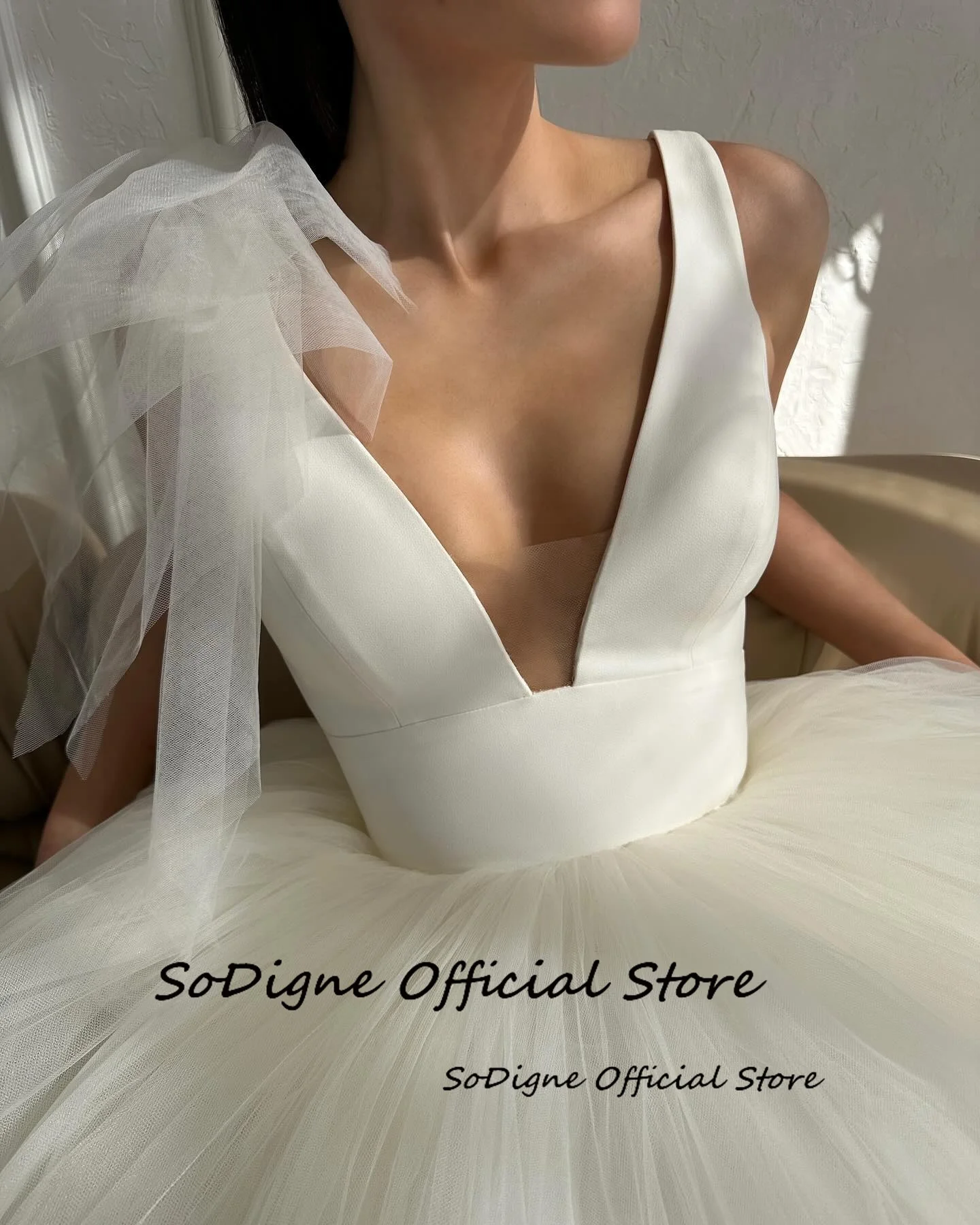SoDigne A-line Satin/Tulle Bride Dresses Sleeveless V-neck Wedding Dress Women Bridal Gowns vestidos de novia Customized 14 Sa5f4f00c509c4504abf2bc88c110a73dM