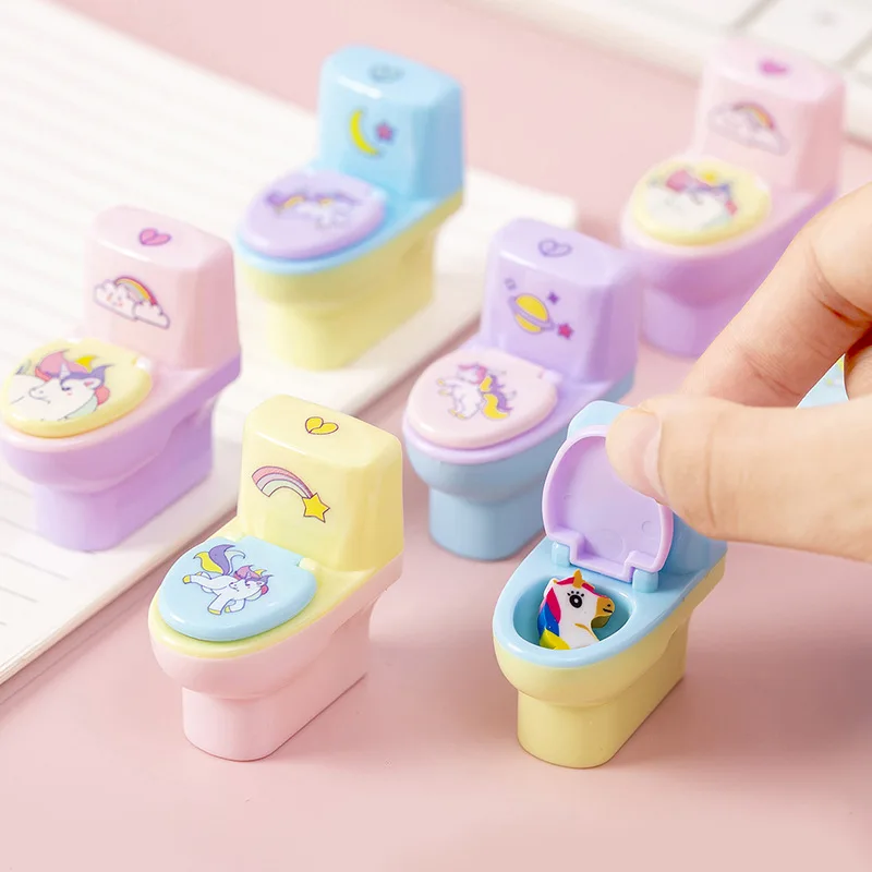 

3Pcs Toilet Shape Pencil Sharpener with Eraser Kawaii Pencil Sharpener Funny Stationery Cute Desk Accessories