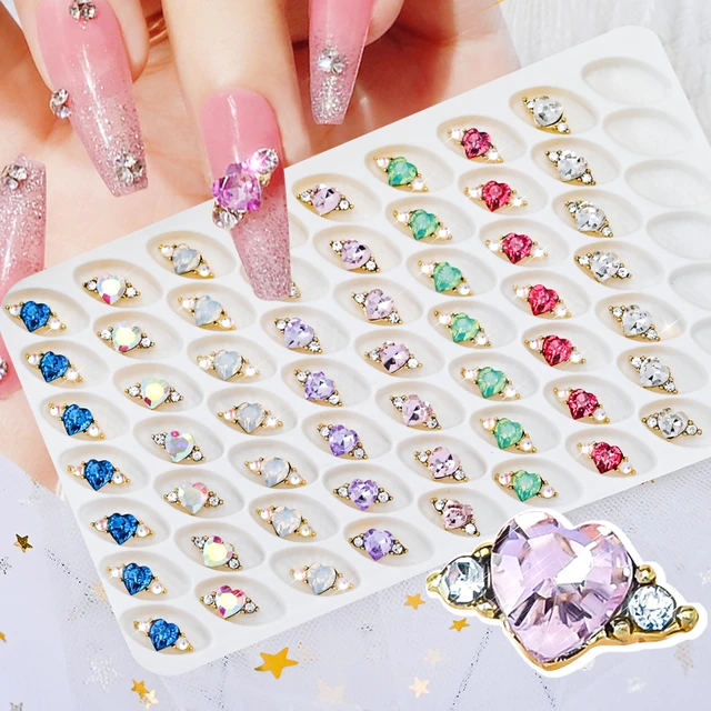 2 Pcs 3D Dangle Nail Charms Nail Jewelry Rhinestones Heart Pearl Crystal  Gems Manicure DIY Nail Decorations Nail Supplies - AliExpress