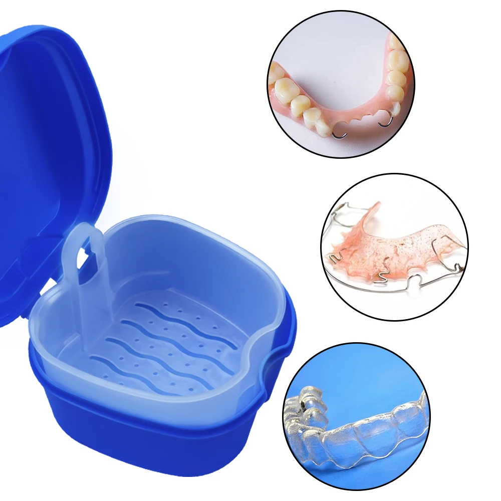 Scatola per dentiera per dentiera Scatola per dentiera per dentiera con contenitore netto appeso (blu chiaro