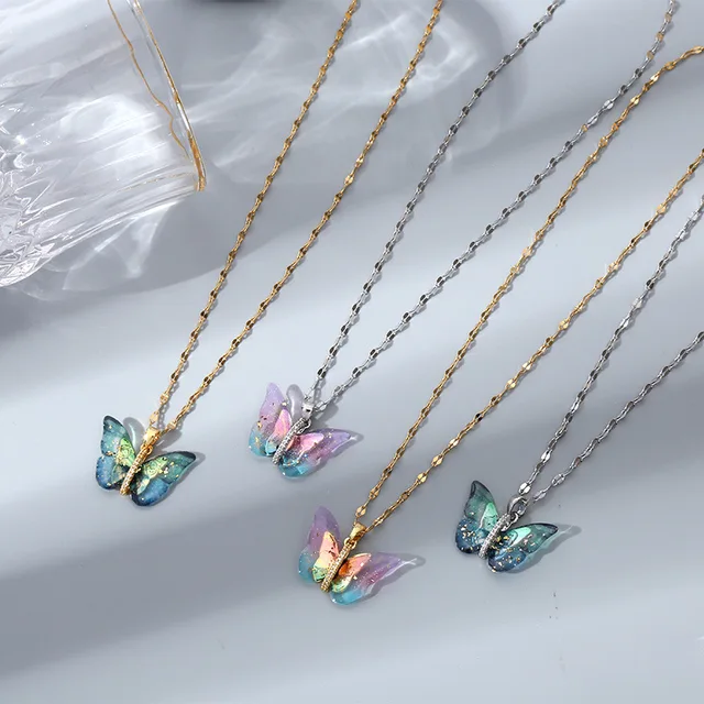 WEVENI Alloy Rhinestone Butterfly Necklace For Women - Dainty Crystal Pendant, 50cm+7cm Chain, Hypoallergenic Gift - View #9