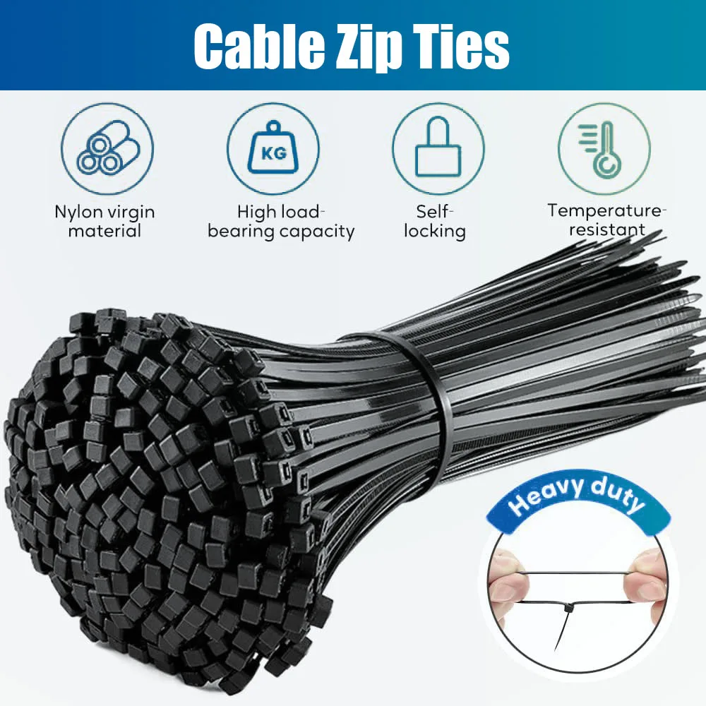 Nylon Cable Ties 100-1000pcs Nylon Cable Zip Ties Adjustable Self-locking Cord Ties Durable Plastic Cable Binding Wrap Straps for Office