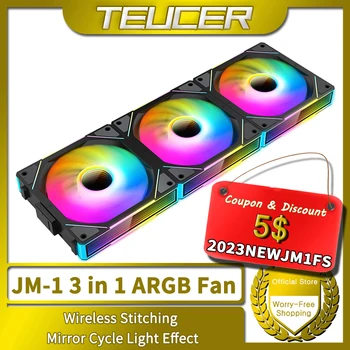 TEUCER JM-1 PC 냉각 선풍기, ARGB 미러 사이클 조명 효과, 800-2000RPM PWM 수냉, 360mm 쿨러 선풍기