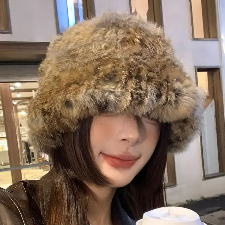 Rabbit Hair Hat Autumn and Winter Thickened Warmth and Cold Protection Hat Showy Face, Small Fur Ear Protection Fisherman's