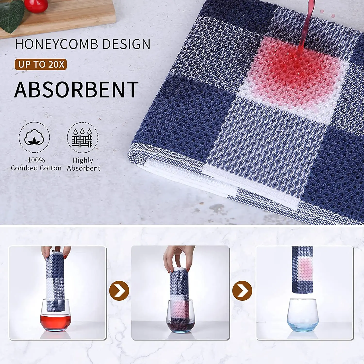 2PCS Kitchen Towels Soft and Super Absorbent Microfiber Dish Towels Lint  Free Waffle Weave Check Plaid Tea Towel Kitchen Cloth - AliExpress