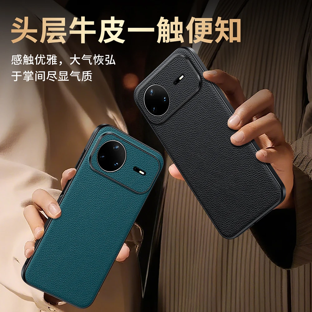 Litchi Lichee Pebbled Genuine Leather Slim Back Case with Camera Protector