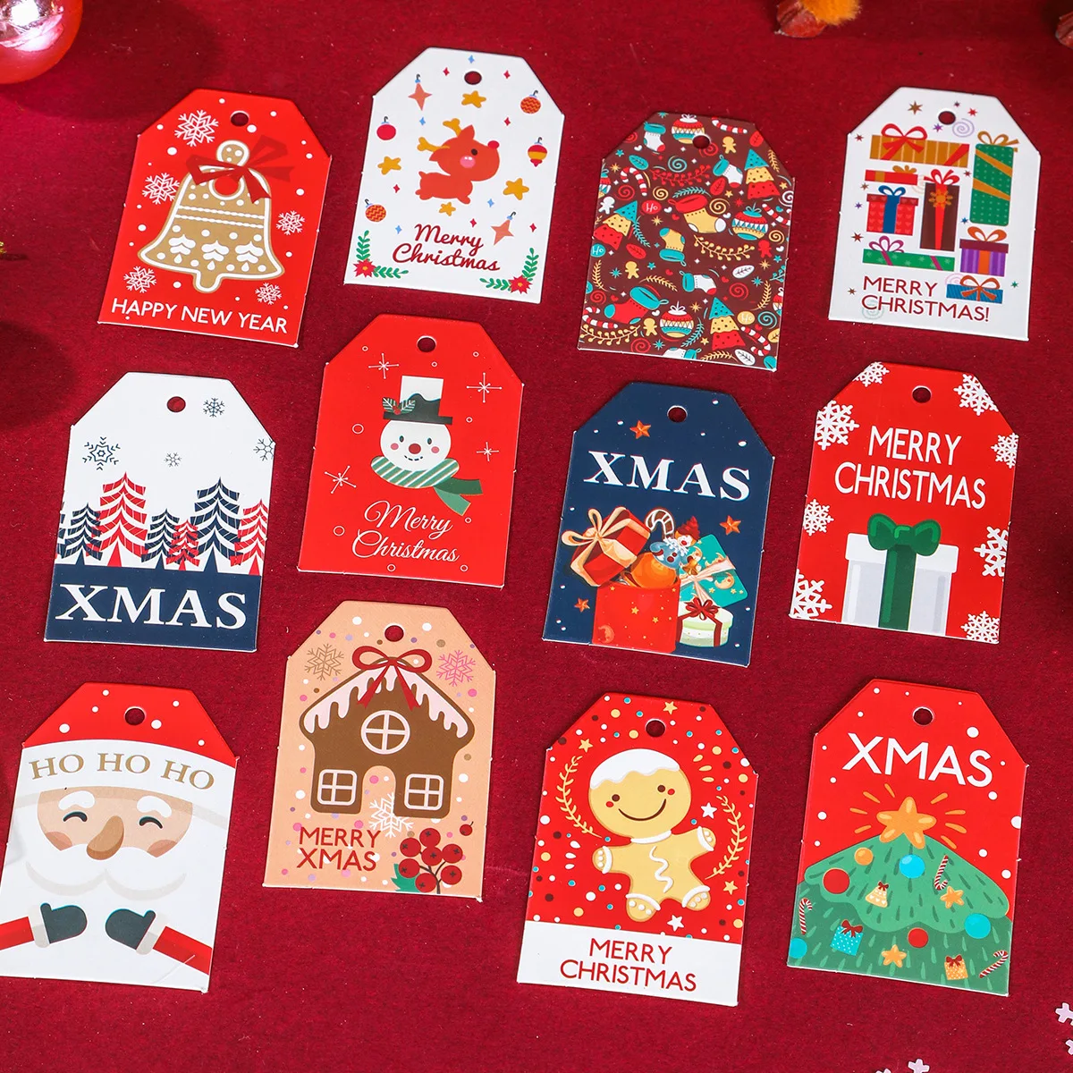 48PCS Merry Christmas Paper Tags 2024 Xmas Tree Hanging Label Navidad 2025 New Year Home Xmas Party Gifts Cards Set Decorations
