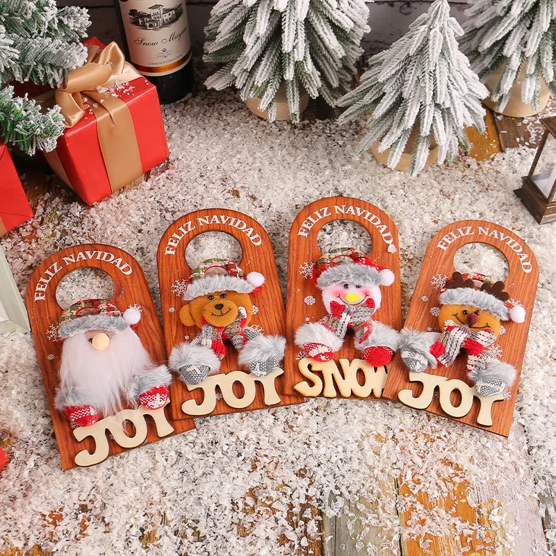 

Christmas Cartoon Door Handle Decoration Elderly Snowman Christmas Wooden Plaque Decoration