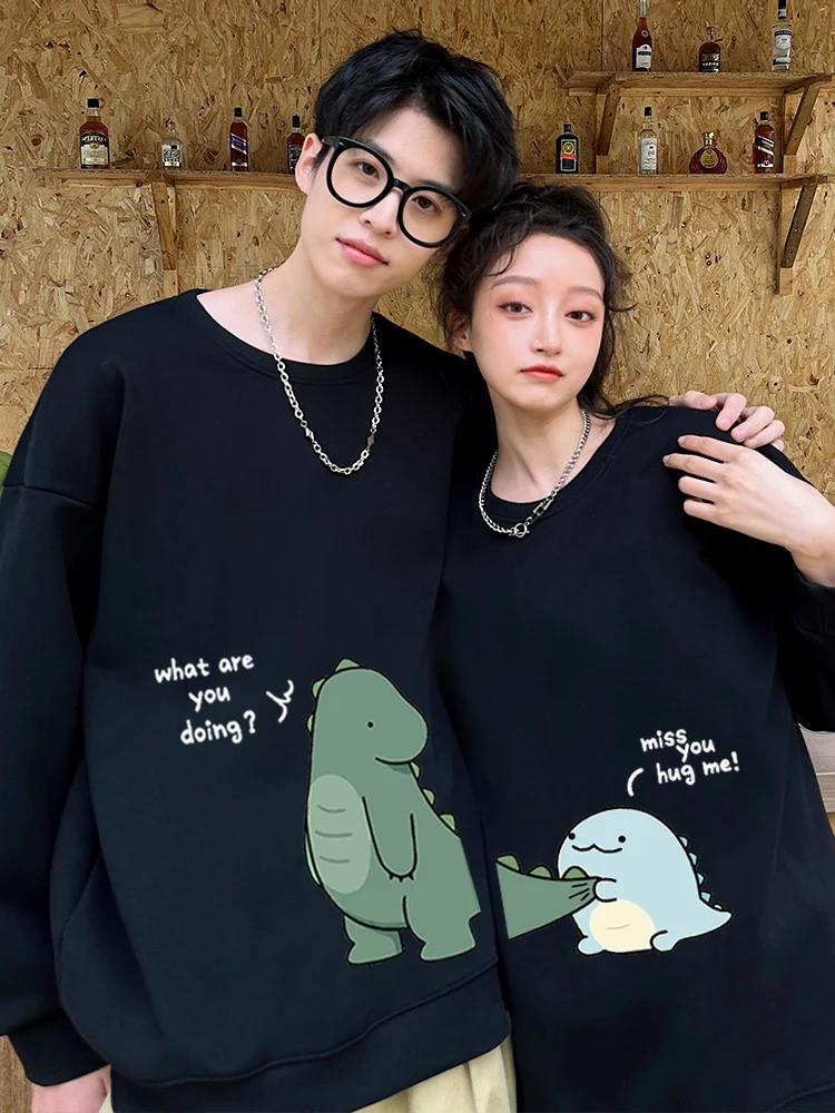 

Cartoon Little Dinosaur Monster Printing Couple Hoodies Combo 500g High Quality Cotton Women Men Long Sleeved Pullover Top
