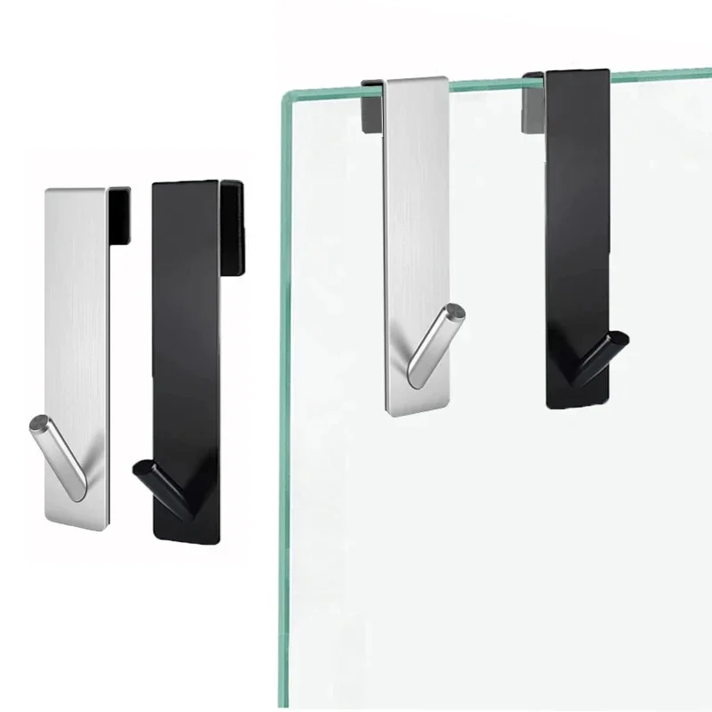 

Bathroom Shower Door Back Hook Stainless Steel Over Glass Door Shower Towel Rack S-Shape Bathroom Bathrobe Hanger Holder Hooks
