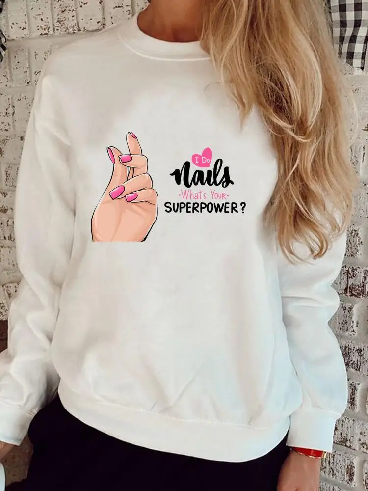 

Women Casual Fashion Autumn Spring O-neck Clothing Cartoon Nail Art Trend Cute Graphic Sweatshirts Clothes Print Pullovers