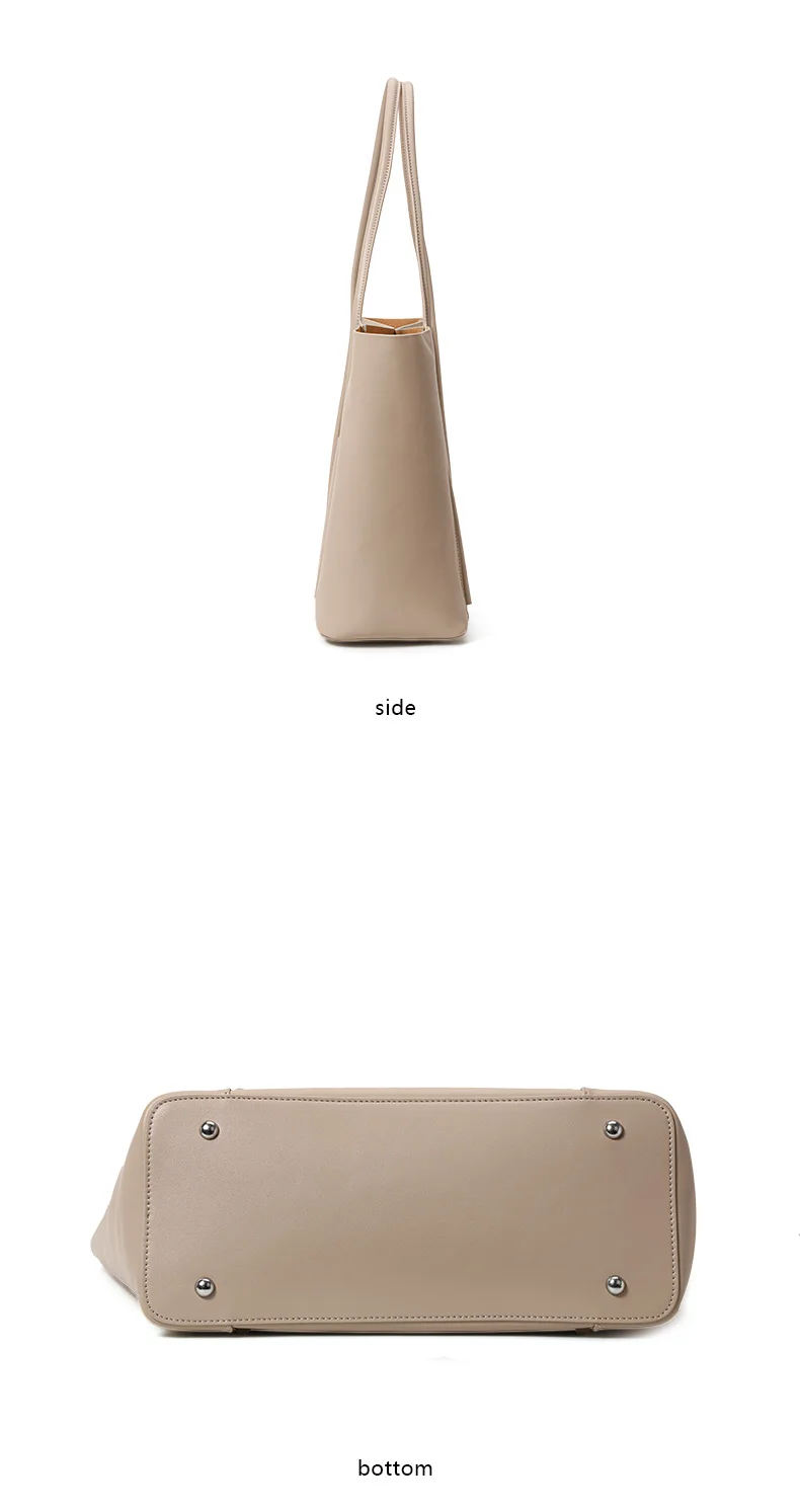 Minimalistische, glatte Tragetasche aus Rindsleder für Damen, cremefarbene, große Umhängetasche, tragbare Handtasche aus weichem Leder für die Arbeit, Freizeitausflüge – Detail 8
