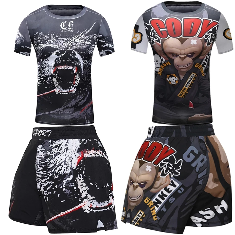 MMA Kids Boxing T-shirts Shorts Sportsuit Rashguard Jiu Jitsu T-shirt For Boy Kickboxing Gym Fighwear Children Muay Thai Clothes,sports apparel