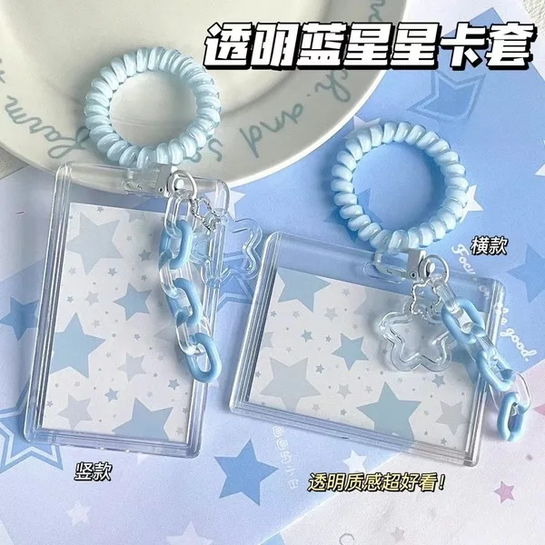 Steve Transparent Acrylic Blue Star Photo Card Holder Student Campus Card ID Holder Keychain Kpop
