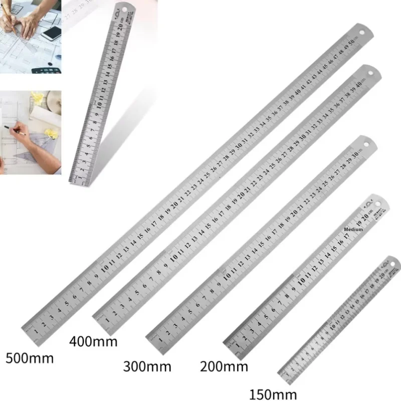 50cm 스테인레스 스틸 금속 직선 자 정밀 양면 정밀 측정 도구 스케일 미터법 자 액세서리