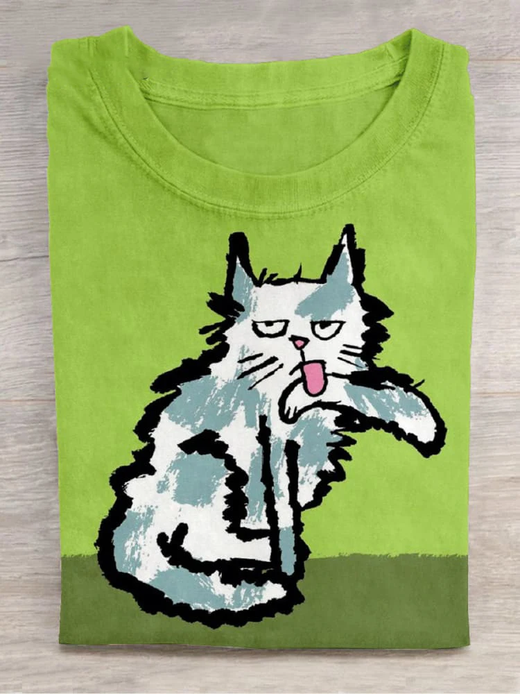 

Cat Bird Art Print Casual T-Shirt