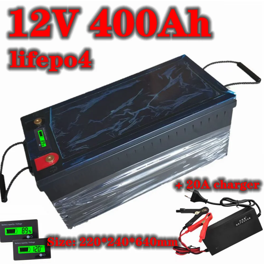 

Waterproof 12.8V 12V 400AH Lifepo4 lithium battery for Golf Carts power supply EV Solar Storage inverter boat + 20A charger Colo