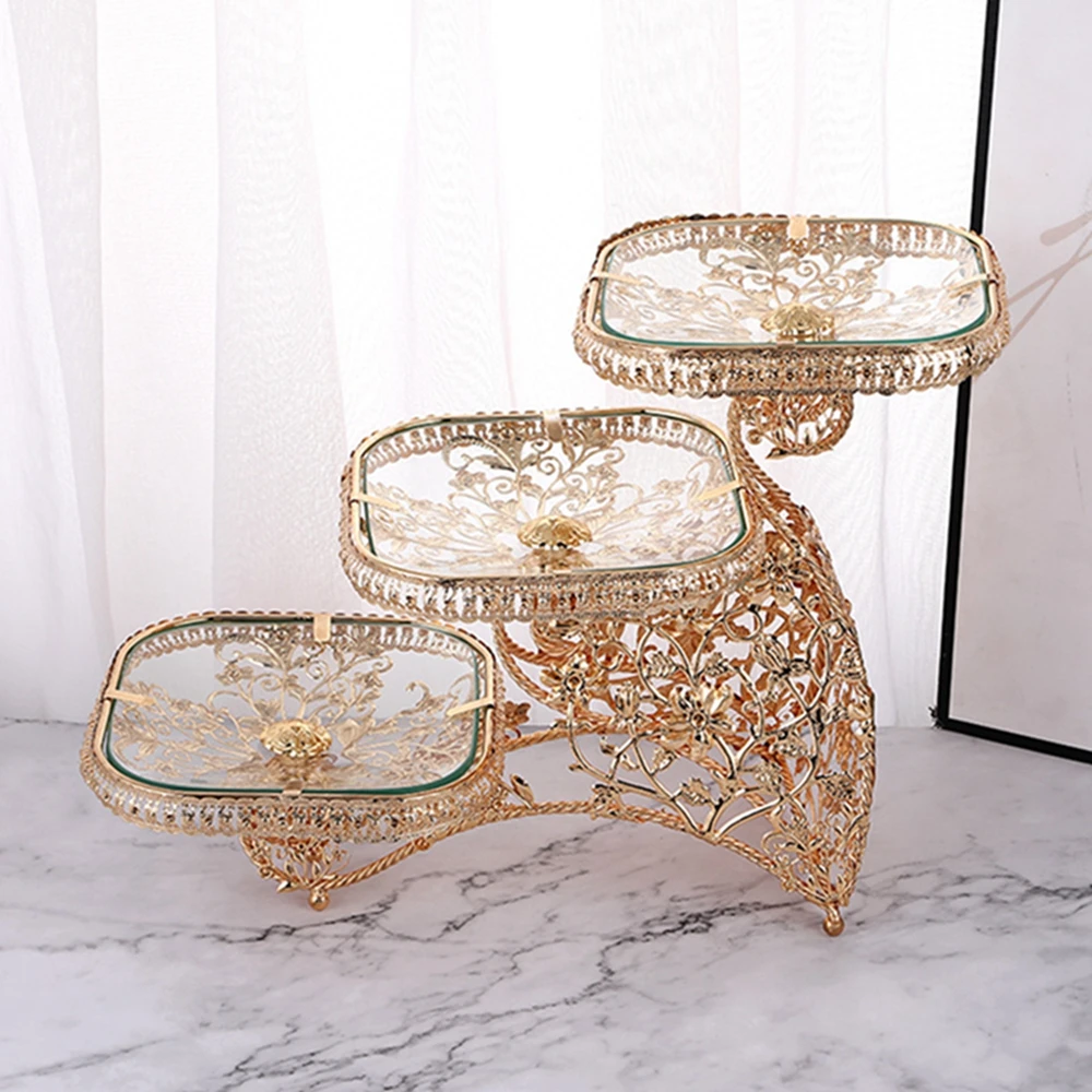 

European American Fashion Luxury Square Fruit Plates Tempered Glass Multi -layer Fruit Disk Hotel Home Fruit Plate