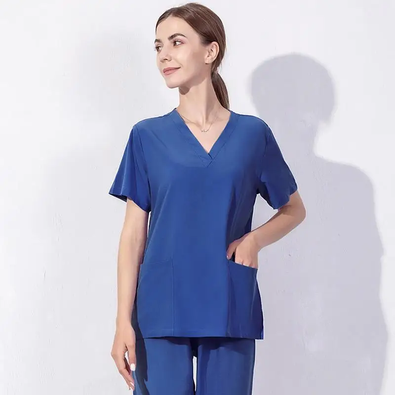 Women's Scrub Sets V-Neck Top Uniforms with Pocket Nurse Uniform Short Sleeved Doctor Working Clothing for Pet Hospital Clinic