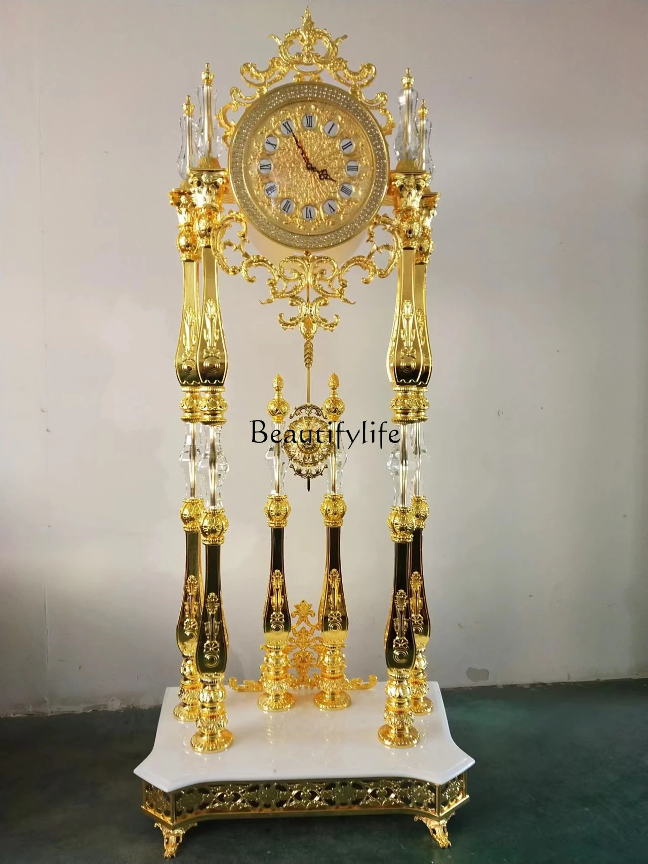 

Living Room European Style Standing Grandfather Clock Golden Crystal the Grandfather Clock Living Room Luxury Villa