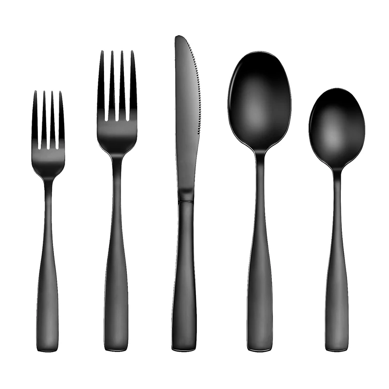 

20 Pcs Black Silverware Set, Flatware Set For 5, Square Cutlery Set, Mirror Polished Tableware Eating Utensils Set Durable