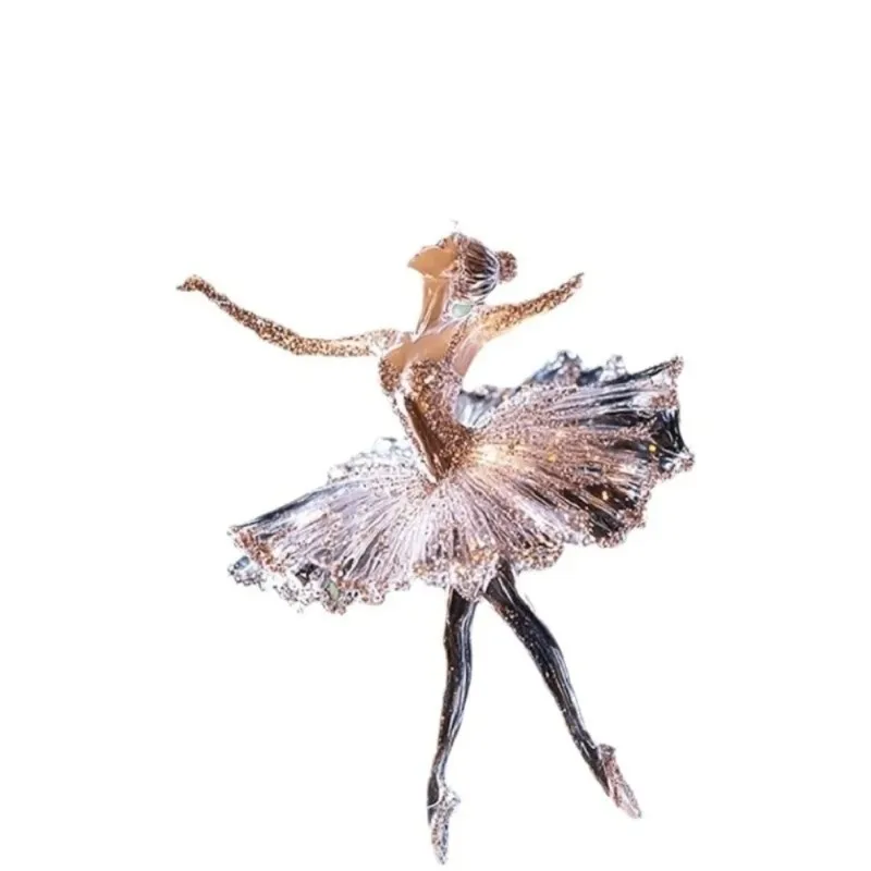 Crystal Clear Acrylic Ballerina Ornaments-Transparent Ballet Dancer Christmas Tree Pendants with Glitter Accents,Elegant Hanging