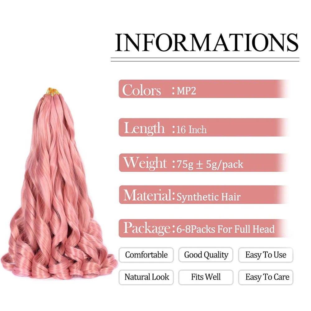 French Curl Braiding Hair Extensions 16/24" Synthetic Pre Stretched Loose Wave Braiding Hair French Curl Crochet Braids Hair 3