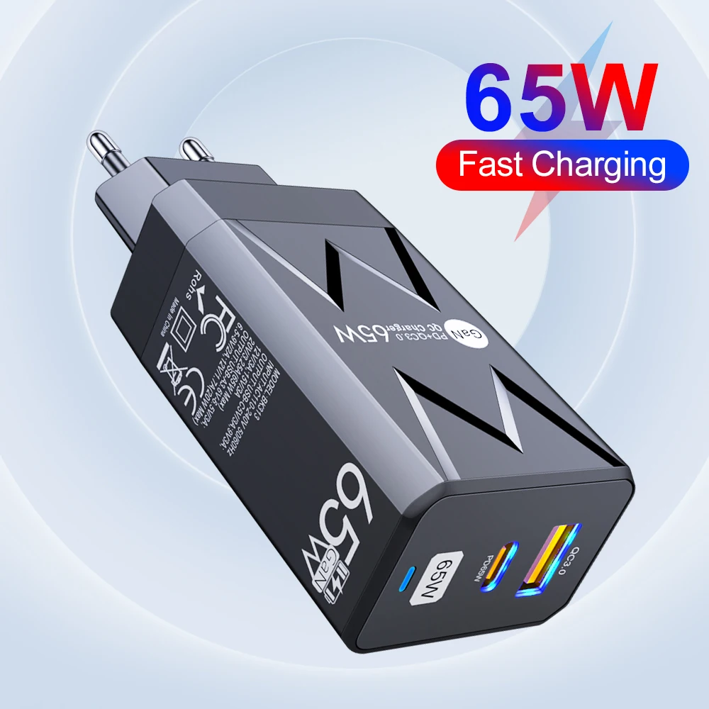 

65W USB PD Fast Charger Quick Charge 2 Ports Type C Fast Charge Wall Charger