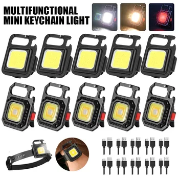 미니 휴대용 LED 손전등, USB 충전식 키체인 라이트, 포켓 토치, COB 작업등, 야외 캠핑 비상등, 랜턴