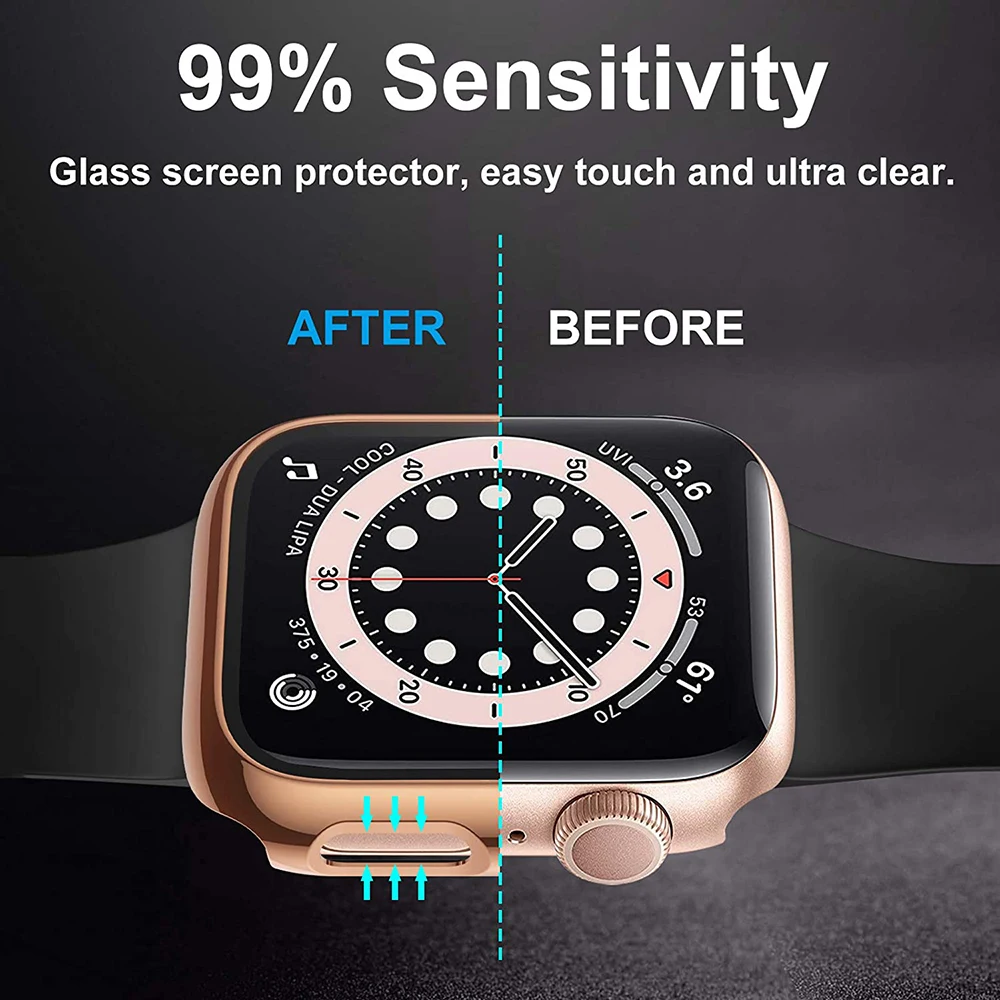 360 Full Cover for Apple Watch 45mm 41mm 44mm 40mm 42mm 38mm, Plating Case Glass Screen Protector for iwatch SE 7 6 5 4 3 2 1