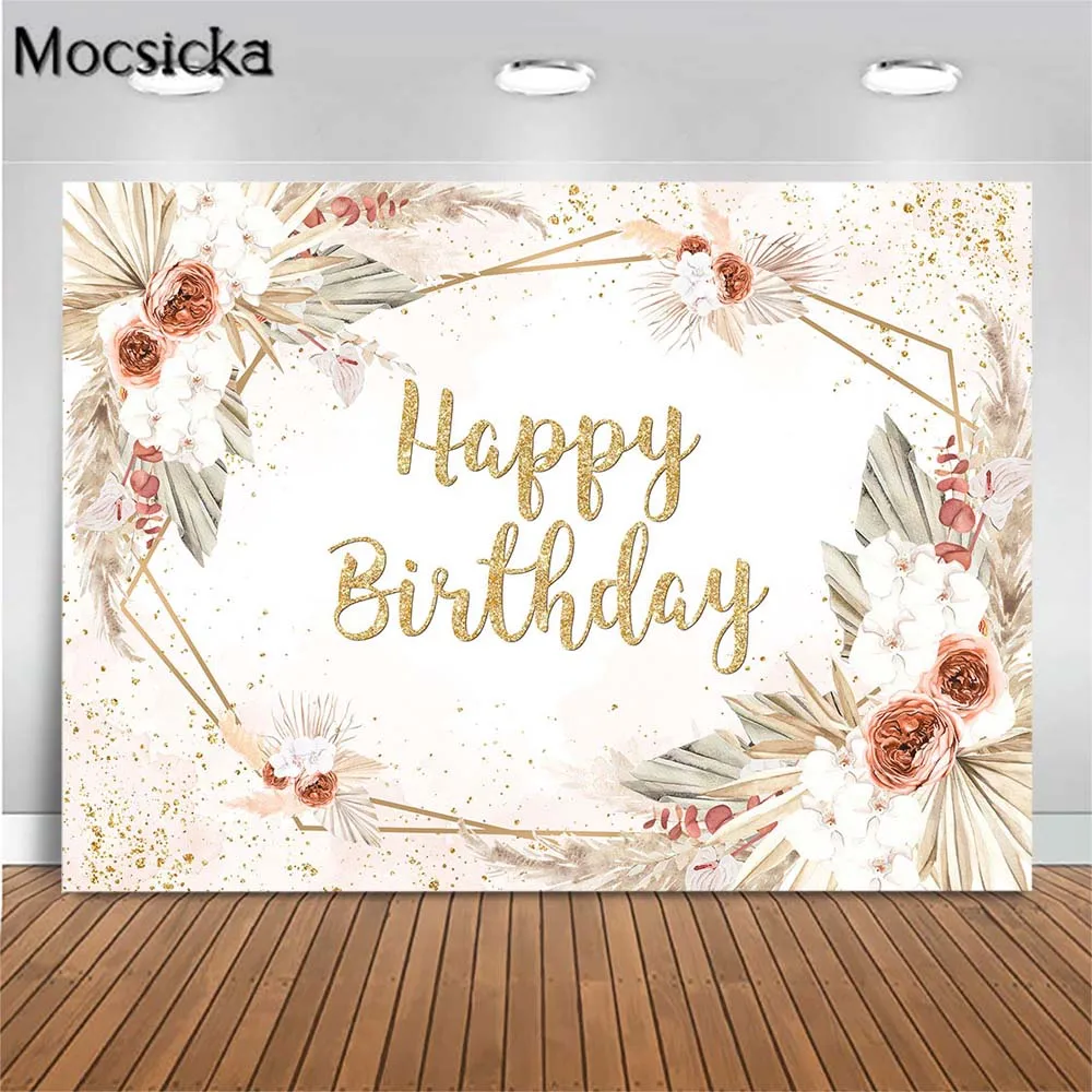 

Mocsicka Bohemian Birthday Party Photo Background Studio Photography Baby Shower Boho Flowers Pampas Grass Backdrop Decorations