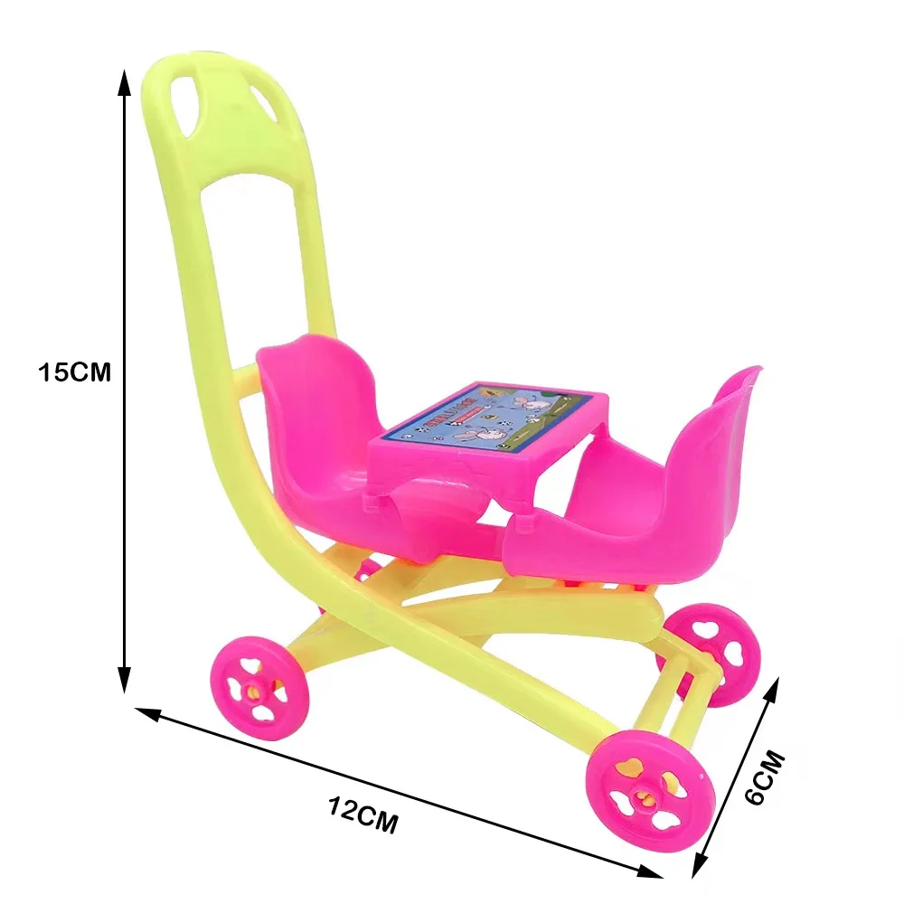 Kawaii Mini Stroller Miniature Doll House Accessories Furniture Shopping Cart Kids Toys For Barbie DIY Pretend Game Play Present