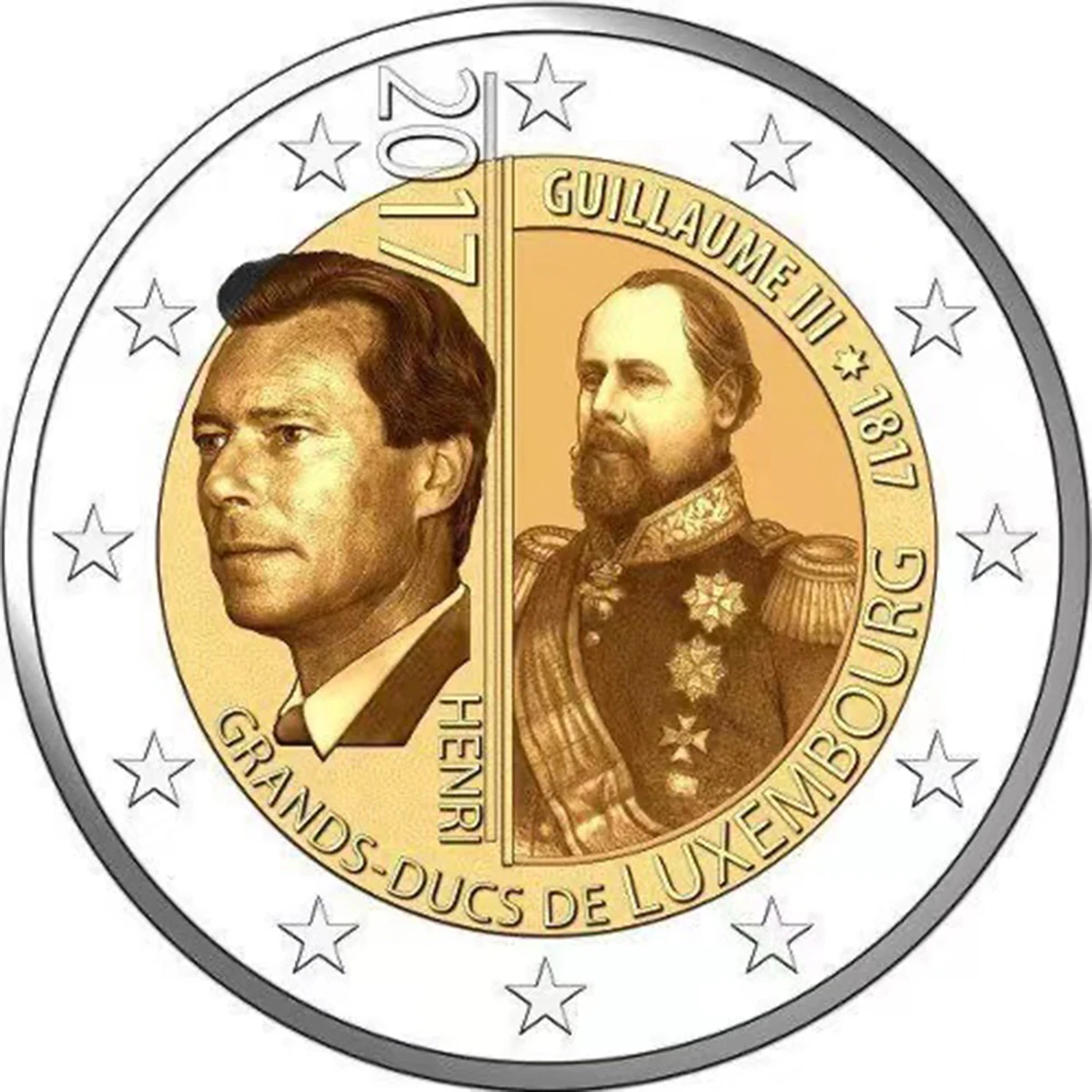 Luxembourg 2 Euro Coin 2017 Henry Original Two-color Commemorative Coins Real Eu Dollar Cents for Collection Souvenir UNC