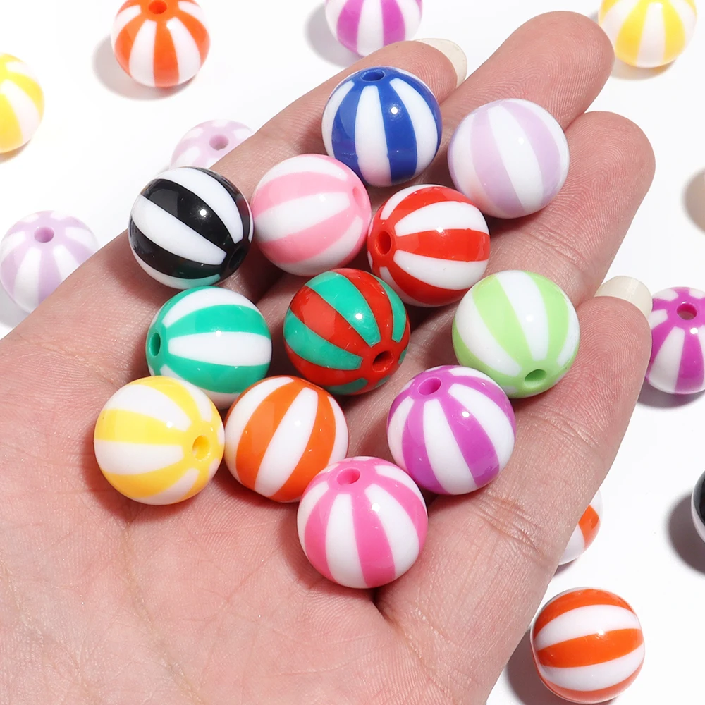 12-20mm Round Acrylic Beads Stripe Spacer Loose Beads Big Hole For DIY Crafts Ornament Making Clothing Accessories 10-20Pcs/Lot