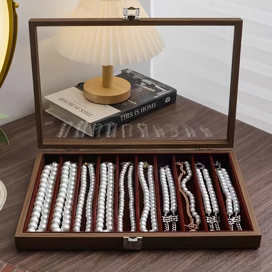 Put pearl necklace storage box with lid, glass dustproof long bracelet, bead jewelry, thick neck chain jewelry box, viewing tray 2